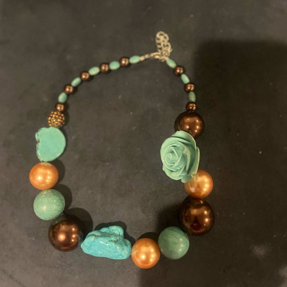 Turquoise and Brown Beaded Necklace